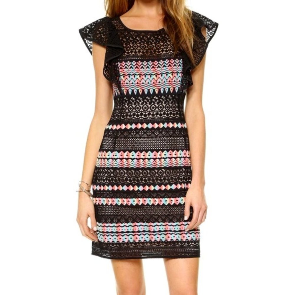 BCBG Black Roxine  Flutter Sleeve Derby Dress